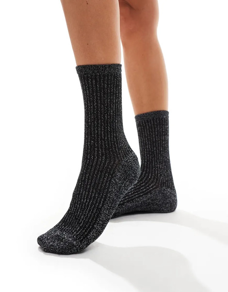  Pieces Calcetines Negro Efecto Purpurina A Rayas De Pieces 