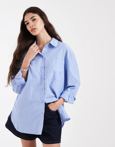  Pieces Pieces - Camisa Azul A Rayas Blancas Extragrande-blanco 