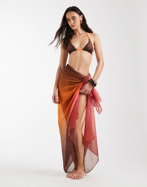  Pieces Pieces - Pareo Largo Rojo Ocre Degradado Transparente 