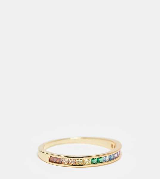  Pieces Plus Anillo Dorado Apilable Chapado En Oro De 18 Quilates Con Incrustaciones Multicolores De Pieces Curve 