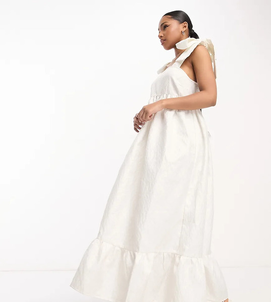  Pieces Vestido De Novia Largo Blanco Con Diseño Escalonado Y Tirantes De Lazo Extragrande De Jacquard Exclusivo De Pieces Bride To Be 