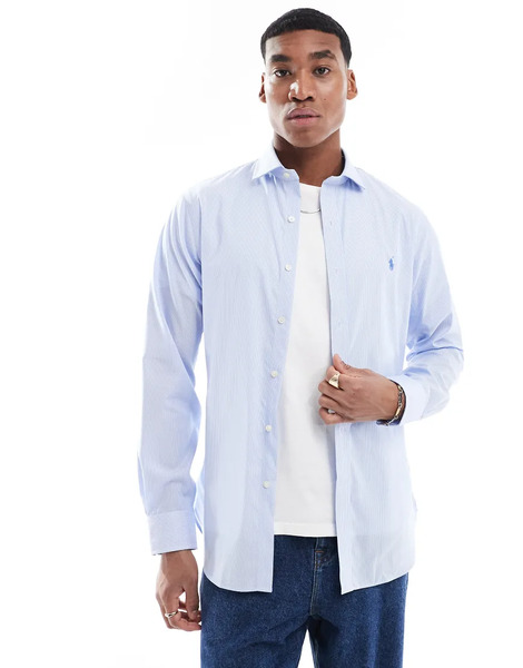  Polo Ralph Lauren Camisa De Vestir Azul Y Blanca A Rayas De Corte Slim Con Cuello De Solapas Alzado Y Logo Distintivo De Popelina De Polo Ralph Lauren 