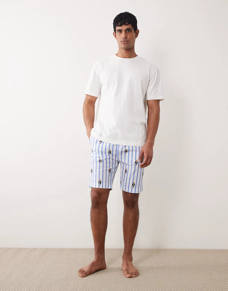  Polo Ralph Lauren Pantalones Cortos De Pijama A Rayas Azules Con Estampado Gráfico De Polo Bear De Polo Ralph Lauren-azul Marino 