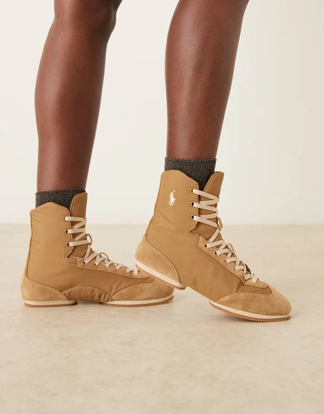  Polo Ralph Lauren Zapatillas De Deporte Marrón Claro Abotinadas Con Acabado Efecto Piel De Potro Ballerina De Polo Ralph Lauren-brown 