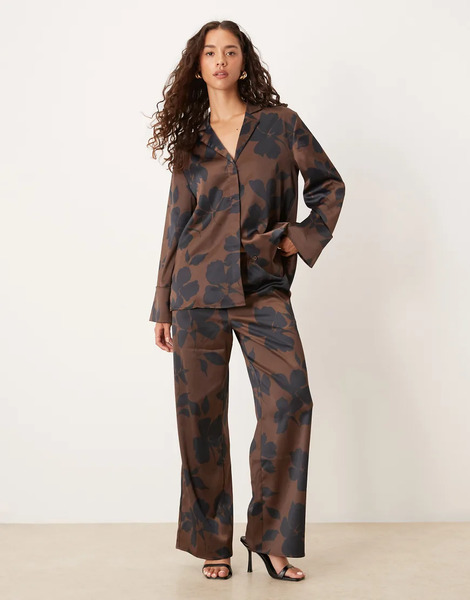  Pretty Lavish Pantalones Marrón Chocolate De Pernera Ancha Con Estampado Abstracto De Pretty Lavish (parte De Un Conjunto)-brown 
