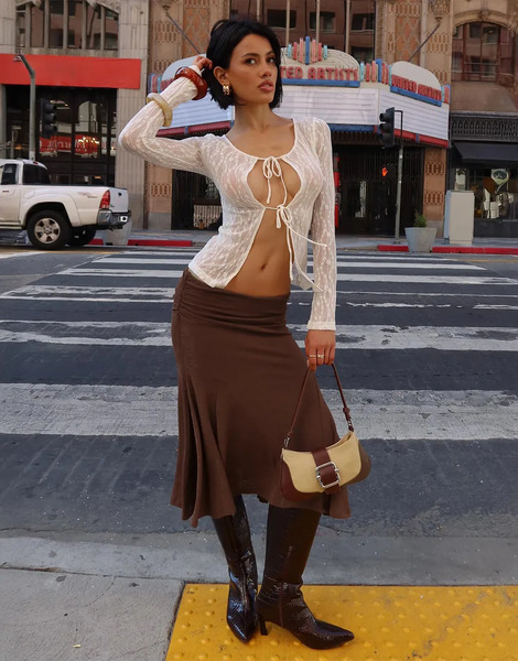  Princess Polly Falda Midi Marrón Chocolate Plisada De Talle Bajo Con Detalle Fruncido Lewish De Princess Polly-brown 