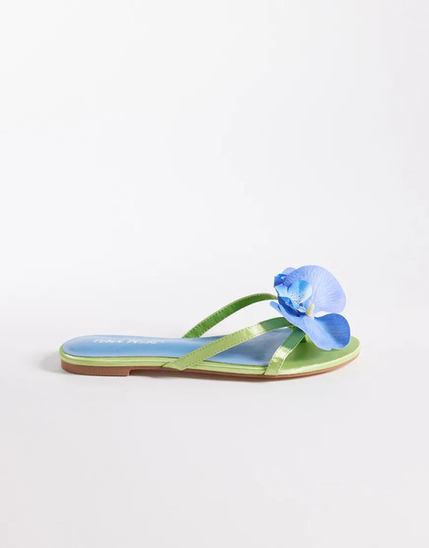  Public Desire Sandalias Verdes Y Azules Planas Con Detalle Floral Tridimensional Magnolia De Public Desire-multicolor 