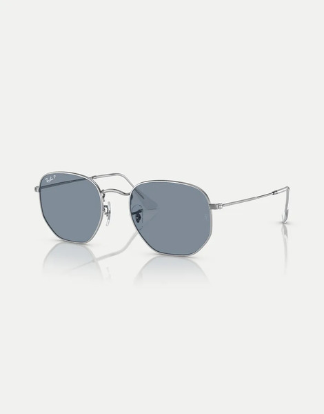  Ray-ban Gafas De Sol Plateadas Irregulares Con Montura Hexagonal Y Lentes Planas Azules Polarizadas De Ray-ban-plateado 