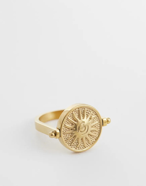  Reclaimed Vintage Anillo Dorado Con Diseño Móvil Y Detalle De Sol De Acero Inoxidable Resistente Al Gua De Reclaimed Vintage 