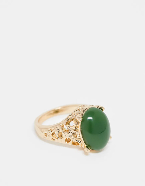  Reclaimed Vintage Anillo Dorado Y Verde Unisex Con Piedra Esmeralda De Imitación De Estilo Antiguo De Reclaimed Vintage 