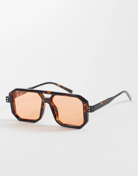 Reclaimed Vintage Gafas De Sol Marrón Efecto Carey Unisex De Estilo Aviador Con Lentes Naranjas Y Bordes Cuadrados De Reclaimed Vintage-brown 
