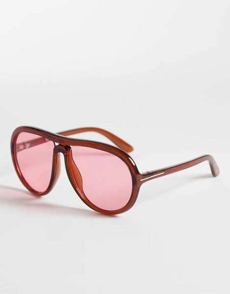  Reclaimed Vintage Gafas De Sol Marrones Extragrandes De Estilo Aviador Con Lentes Rosas De Reclaimed Vintage-multicolor 