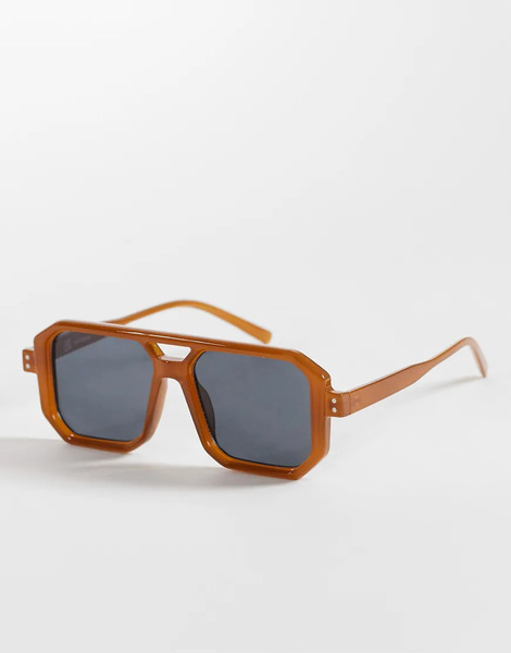  Reclaimed Vintage Gafas De Sol Marrones Unisex De Estilo Aviador Con Lentes Azul Oscuro Y Bordes Cuadrados De Reclaimed Vintage-brown 