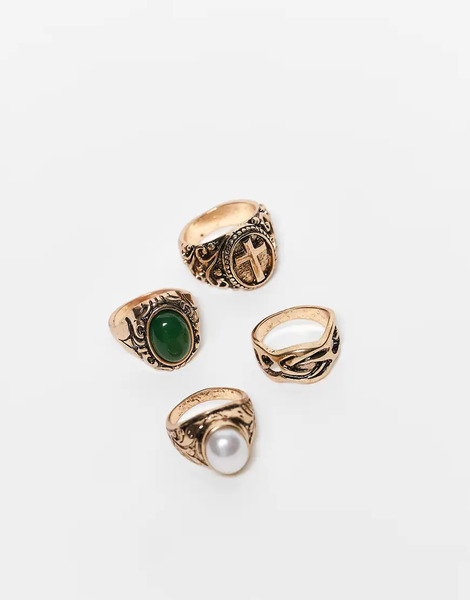  Reclaimed Vintage Pack De Anillos Dorado Pulido Unisex De Estilo Grunge Con Piedras Sintéticas De Reclaimed Vintage-plateado 