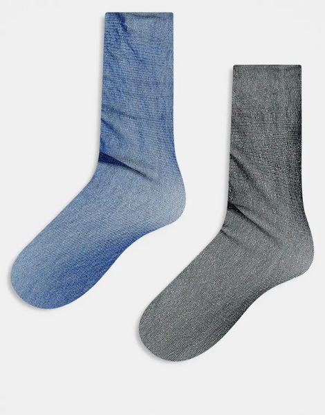  Reclaimed Vintage Pack De 2 Pares De Calcetines De Color Azul Y Negro Brillante De Malla De Reclaimed Vintage-multicolor 