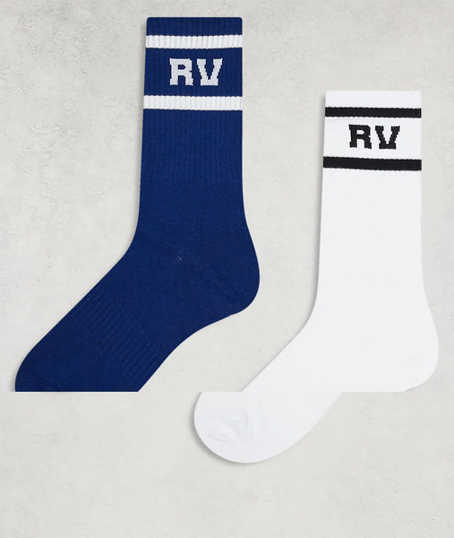  Reclaimed Vintage Pack De 2 Pares De Calcetines Deportivos Unisex Blancos Y Azules Con Diseño A Rayas De Reclaimed Vintage-multicolor 