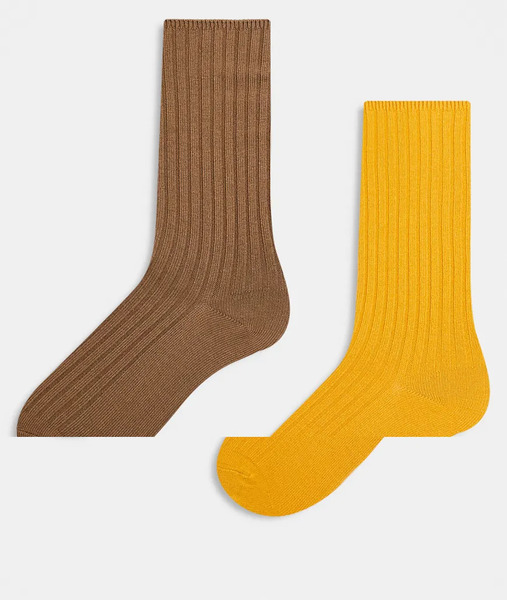  Reclaimed Vintage Pack De 2 Pares De Calcetines Tobilleros De Color Amarillo Mostaza Y Marrón Claro De Canalé De Reclaimed Vintage-multicolor 