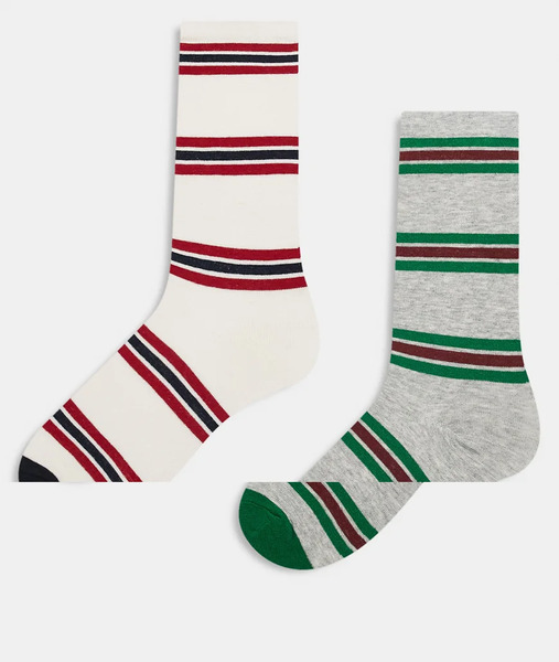  Reclaimed Vintage Pack De 2 Pares De Calcetines Tobilleros De Color Blanco Con Rayas Rojas Y De Color Gris Con Rayas Verdes De Reclaimed Vintage-multicolor 
