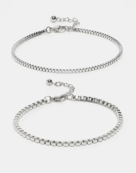  Reclaimed Vintage Pack De 2 Pulseras Plateadas Unisex De Cadena De Acero Inoxidable Resistente Al Agua De Reclaimed Vintage-plateado 