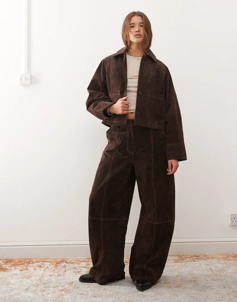  Reclaimed Vintage Pantalones Marrón Chocolate De Pernera Barrel Con Detalle De Costura De Ante Auténtico De Reclaimed Vintage (parte De Un Conjunto)-brown 