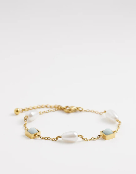  Reclaimed Vintage Pulsera De Acero Inoxidable Con Piedra Azul, Perla Y Detalle Colgante De Reclaimed Vintage-multicolor 