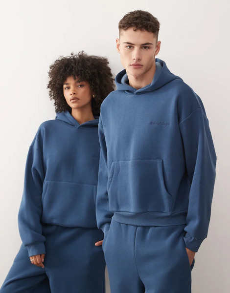  Reclaimed Vintage Sudadera Azul Marino Unisex De Corte Cuadrado Con Capucha De Tejido Grueso De Reclaimed Vintage (parte De Un Conjunto) 