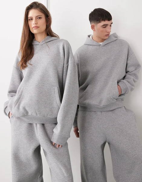  Reclaimed Vintage Sudadera Gris Jaspeado Unisex De Corte Cuadrado Con Capucha De Tejido Grueso De Reclaimed Vintage (parte De Un Conjunto) 