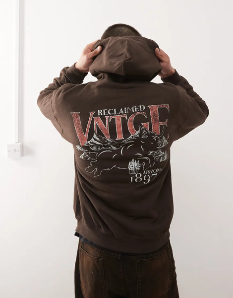  Reclaimed Vintage Sudadera Marrón Chocolate Extragrande Con Capucha Y Estampado Trasero Gráfico De Reclaimed Vintage-brown 