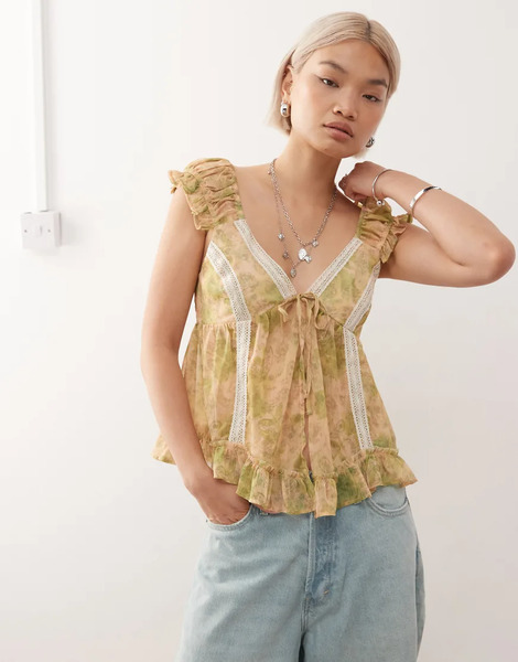  Reclaimed Vintage Top Amplio De Estilo Babydoll Con Estampado De Cachemir Y Ribetes De Encaje De Reclaimed Vintage-multicolor 