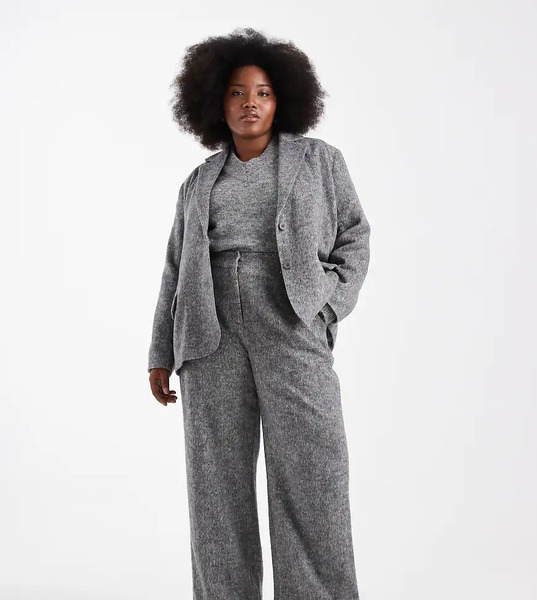  Renee Studio Pantalones De Sastre Grises De Pernera Ancha Y Talle Alto De Tejido Efecto Lana Cepillado Exclusivos De Renee Studio Plus (parte De Un Conjunto) 