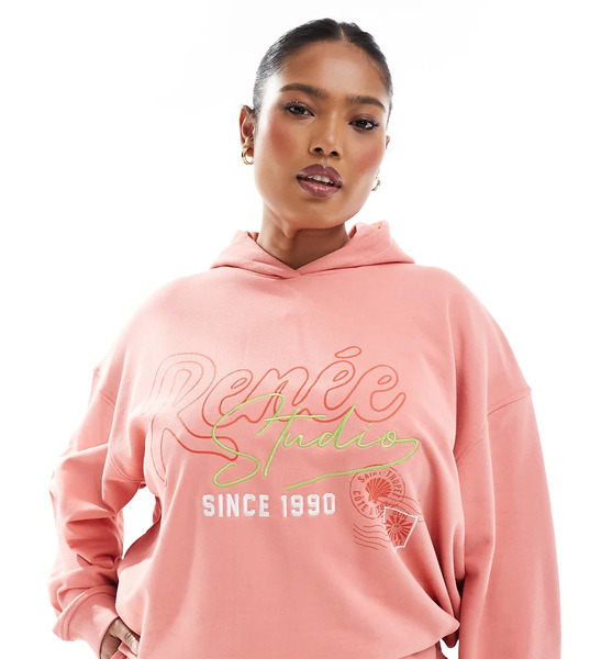  Renee Studio Sudadera Color Melocotón Con Capucha Y Bordado Gráfico Del Logo Exclusiva De Renee Studio Plus (parte De Un Conjunto)-naranja 