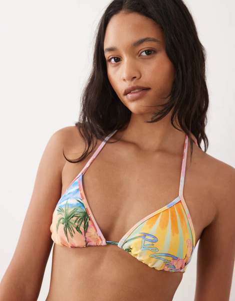  Ripcurl Top De Bikini Amarillo Triangular Con Estampado Playero Multicolor De Rip Curl 