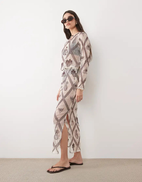  River Island River Island - Falda Larga Color Crema Con Diseño De Motivos De Croché (parte De Un Conjunto)-blanco 