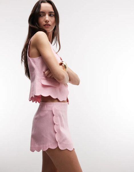  River Island Pantalones Cortos Rosas Con Diseño Festoneado De Mezcla De Lino De River Island (parte De Un Conjunto) 