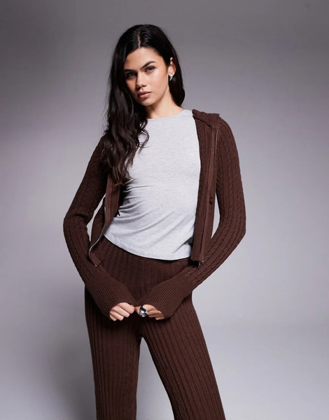  River Island Sudadera De Estar Por Casa Marrón Oscuro Con Capucha De Punto De Ochos De River Island (parte De Un Conjunto)-brown 