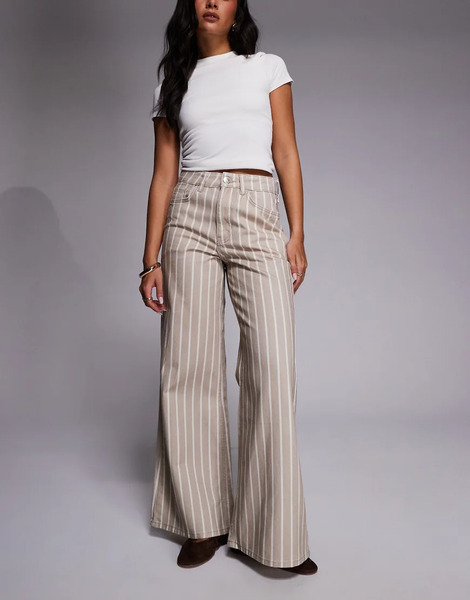  River Island Vaqueros Beis A Rayas De Pernera Muy Ancha De River Island-neutro 