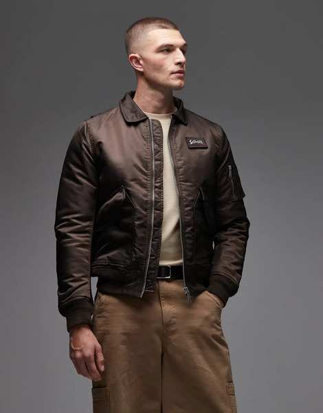  Schott Chaqueta Acolchada Corta Marrón Oscuro Con Parche Del Logo Y Bolsillo Con Cremallera De Schott-brown 