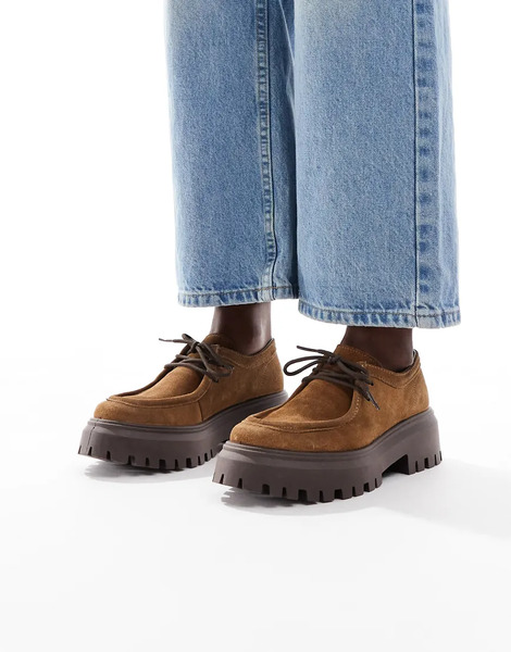  Schuh Zapatos Color Tostado Con Cordones, Puntera Estilo Mocasines Y Suela Gruesa De Ante Lyrica De Schuh-marrón 