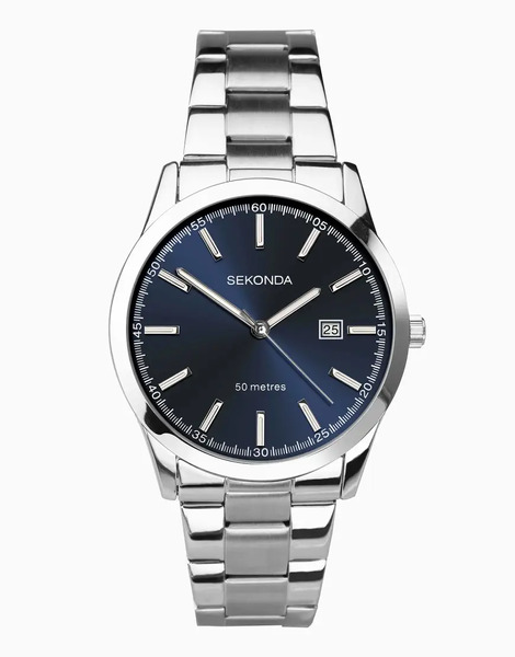 Sekonda Reloj Analógico Plateado Para Hombre Con Caja Redonda De 41 Mm De Aleación, Esfera Azul Y Pulsera De Acero Inoxidable Taylor De Sekonda 