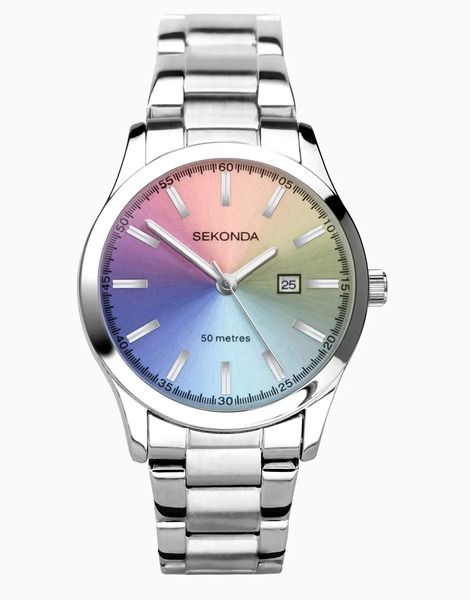  Sekonda Reloj Analógico Plateado Para Mujer Con Caja Redonda De 34 Mm De Aleación, Esfera Multicolor Y Pulsera De Acero Inoxidable Taylor De Sekonda 