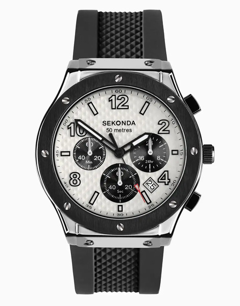  Sekonda Reloj Deportivo Negro Con Esfera Blanca De 43 Mm Y Correa De Silicona Negra Para Hombre Titan De Sekonda 