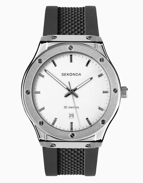  Sekonda Reloj Deportivo Plateado Con Esfera Blanca De 42 Mm Y Correa De Silicona Negra Para Hombre Titan De Sekonda-negro 