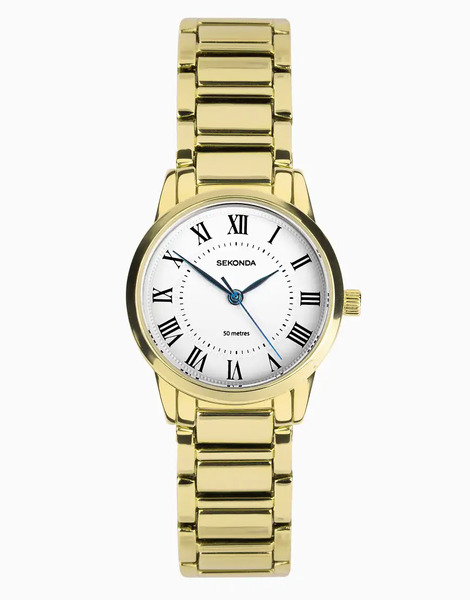  Sekonda Reloj Dorado Clásico Con Esfera Blanca De 28 Mm Y Pulsera De Aleación Para Mujer Beaumont De Sekonda 