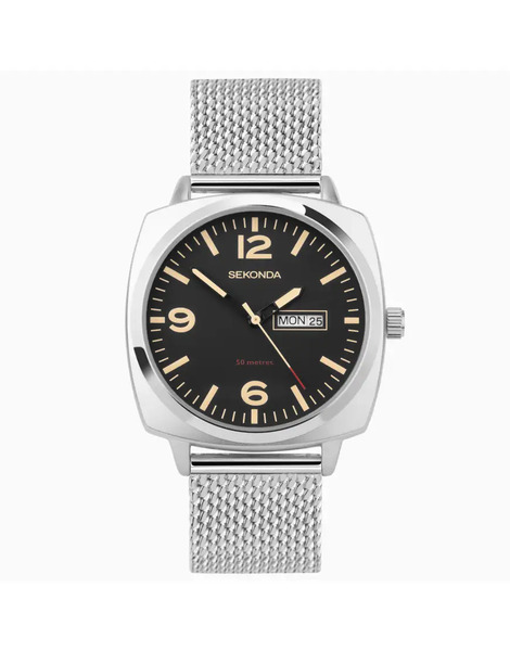  Sekonda Reloj Para Hombre Con Esfera Negra De 43 Mm Y Correa De Malla De Acero Inoxidable Airborne De Sekonda-negro 