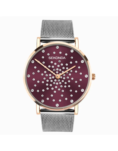  Sekonda Reloj Para Mujer Con Esfera Roja De 38 Mm Y Correa De Malla De Acero Inoxidable Celeste De Sekonda-rojo 
