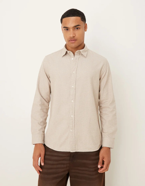  Selected Camisa Color Crema De Corte Cuadrado Extragrande De Tejido Cepillado 100% De Algodón De Selected-blanco 