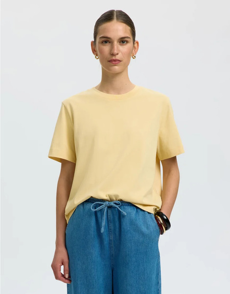  Selected Selected - Camiseta Amarillo Paja Italiana-blanco 