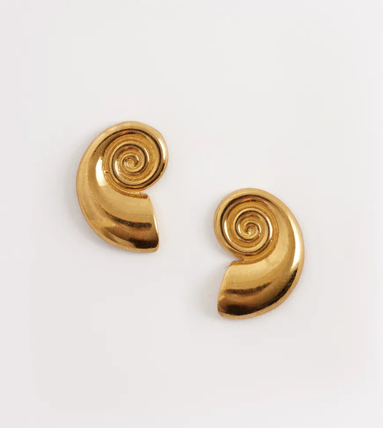  Seol + Gold Pendientes De Botón Con Diseño De Concha Chapados En Oro Vermeil De 18 Quilates De Seol + Gold-dorado 