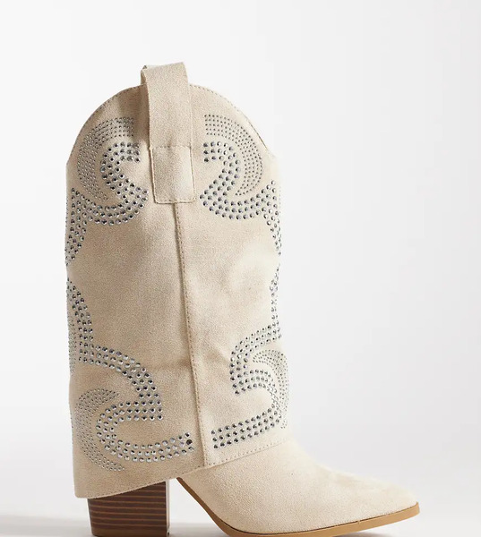  Seqwl Wide Fit Botas Por La Rodilla Color Crema Estilo Wéstern Con Abalorios Y Acabado Microtexturizado De Seqwl Wide Fit-blanco 