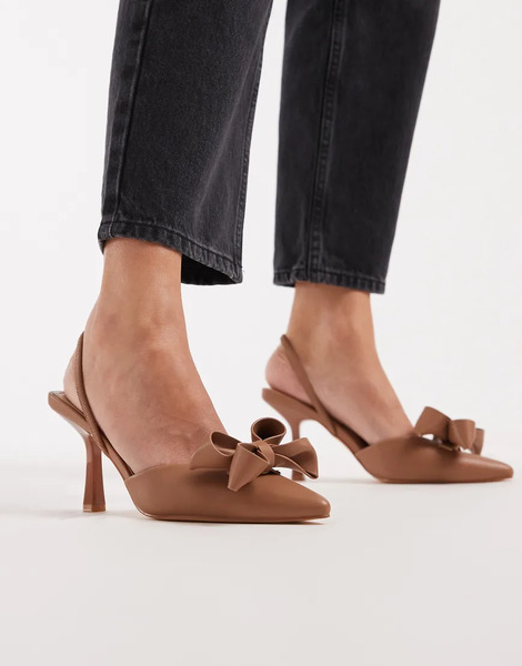  Seqwl Zapatos Color Tostado Destalonados De Tacón De Bloque Con Detalle De Lazo De Charol Salado De Seqwl-brown 